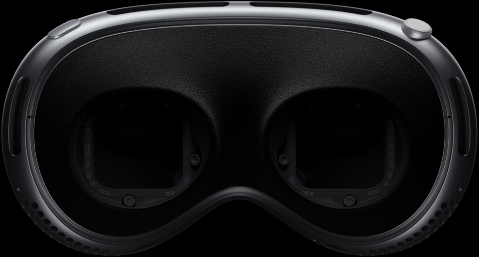 Inside view of Apple Vision Pro highlighting the LEDs and infrared cameras that enable precision eye-tracking